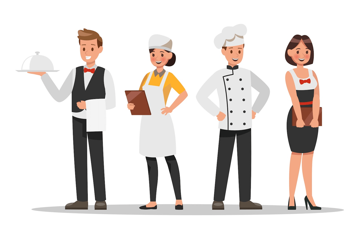 Illustration of different types of restaurant staff