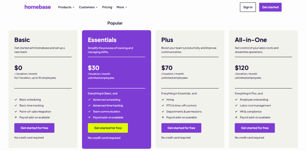 Homebase pricing